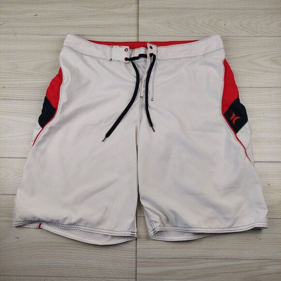 Hurley Other - Hurley Board Shorts Swim Trunks Mens 38 White Red Surf Beach Drawstring‎